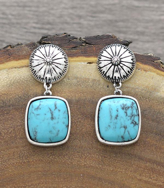 CONCHO AND TURQUOISE DANGLE EARRINGS