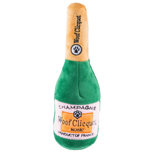 WOOF CLICQUOT ROSE' CHAMPAGNE BOTTLE SQUEAKER DOG TOY