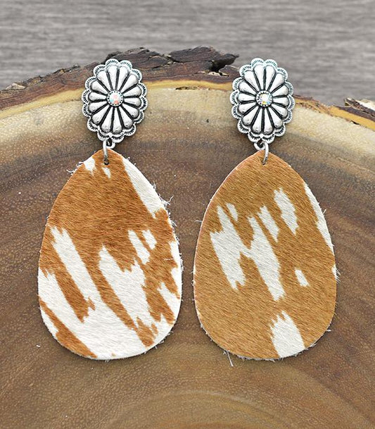 CONCHO AND COWHIDE EARRINGS