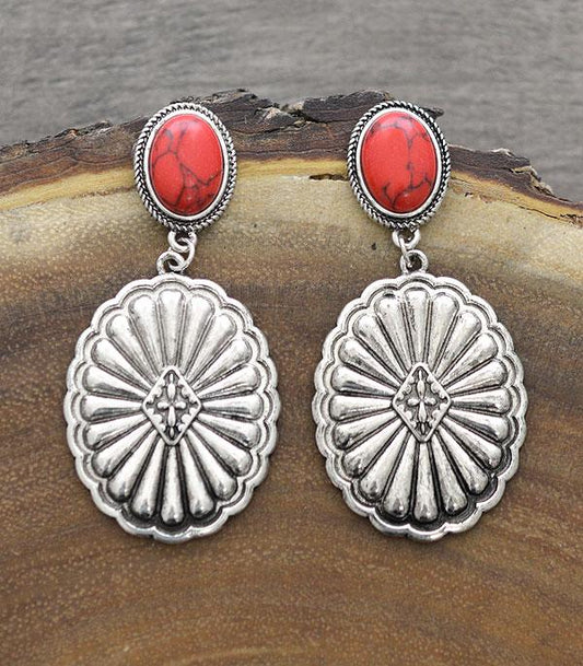 RED CONCHO DANGLE EARRINGS