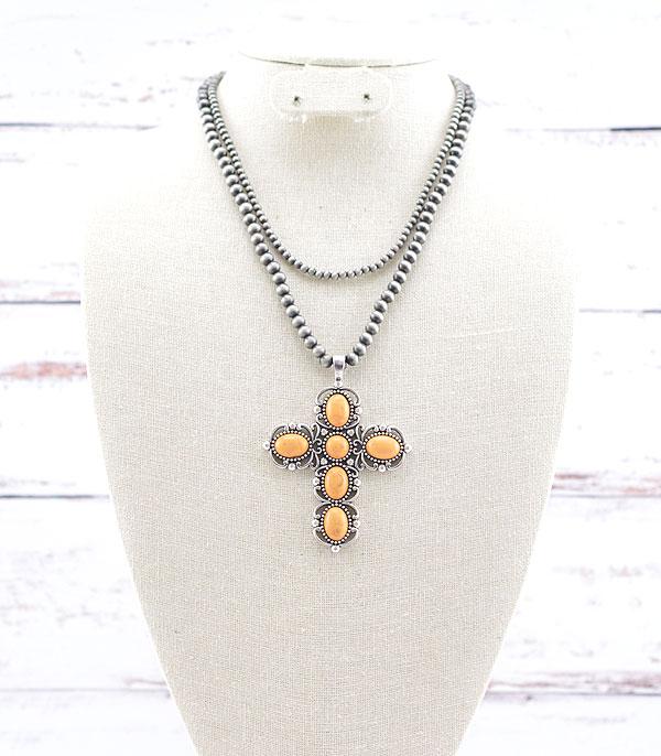 ORANGE CROSS DOUBLE NECKLACE