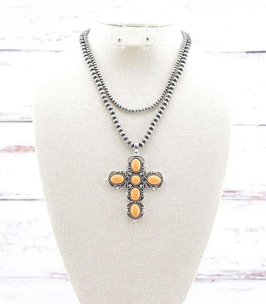 ORANGE CROSS DOUBLE NECKLACE