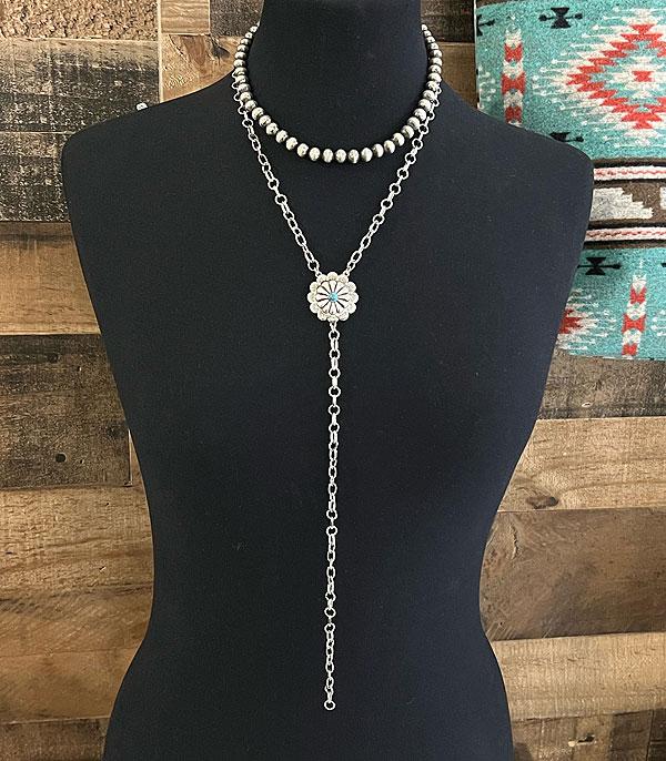 CONCHO LARIAT STYLE NECKLACE
