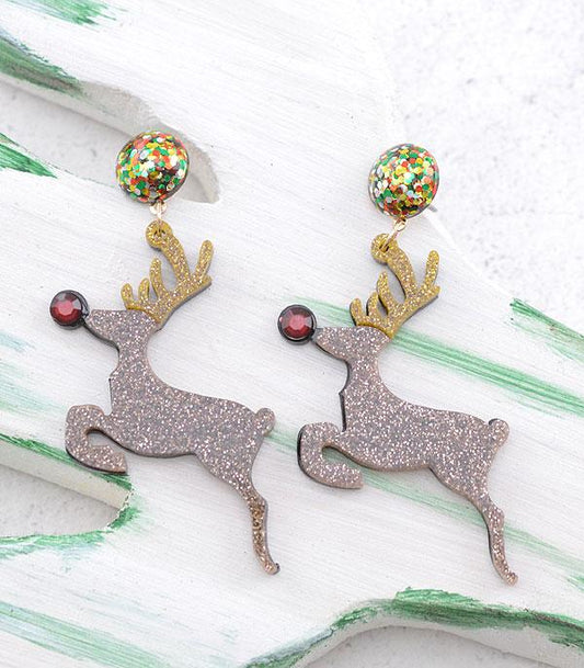 GLITTER REINDEER EARRINGS