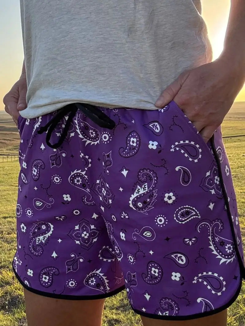BANDANA BABE PURPLE SHORTS LONG HEM
