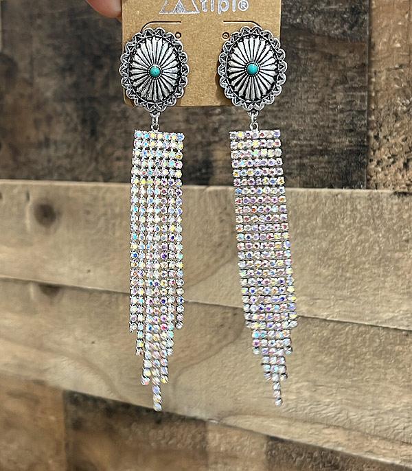 RHINESTONE TASSEL CONCHO EARRINGS