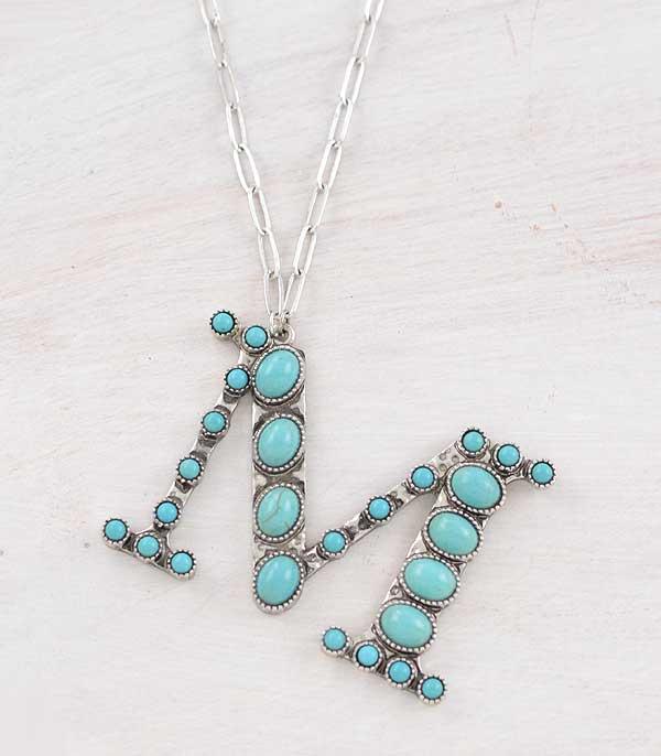 LARGE TURQUOISE INITIAL NECKLACE