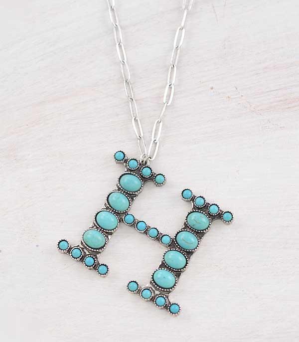 LARGE TURQUOISE INITIAL NECKLACE