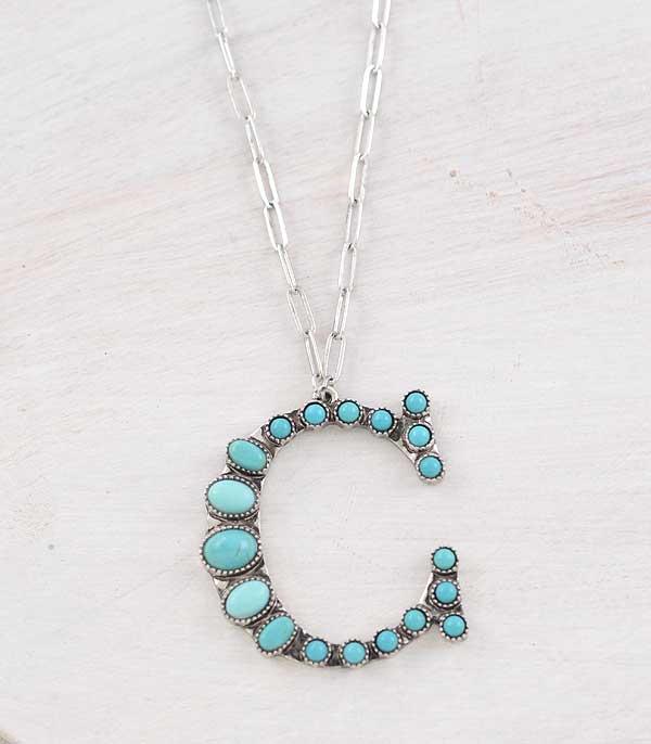 LARGE TURQUOISE INITIAL NECKLACE