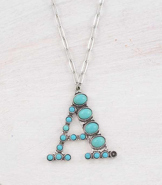 LARGE TURQUOISE INITIAL NECKLACE