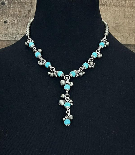 TURQUOISE BALL AND PEARL NECKLACE