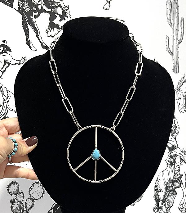 LARGE TURQUOISE PEACE SIGN NECKLACE
