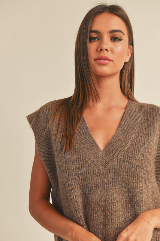 MOCHA V NECK SWEATER VEST