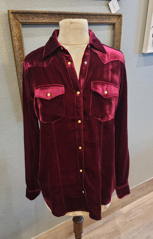 SILK VELVET SHIRT WITH PEARL SNAPS