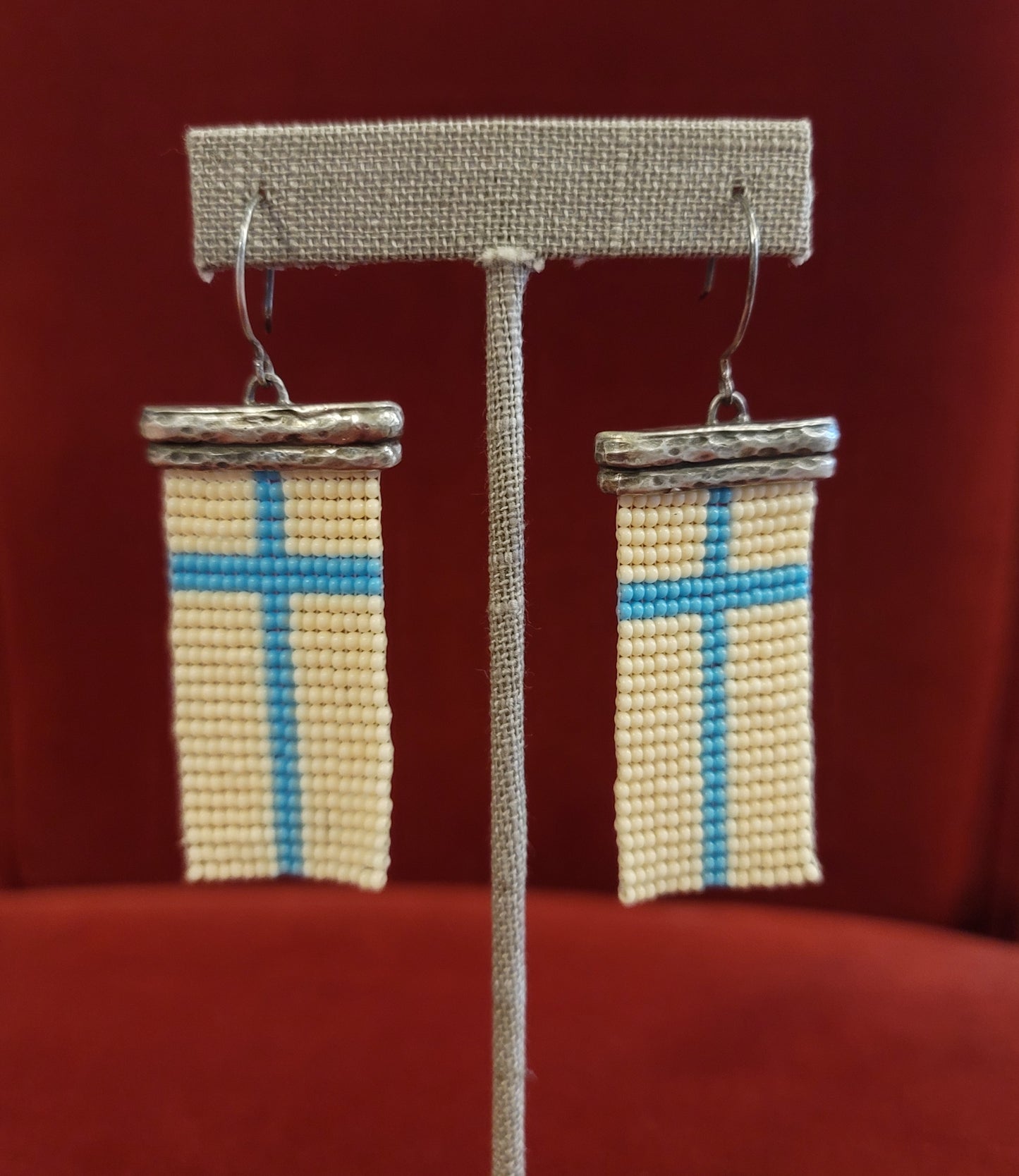 LOOMED BLUE CROSS EARRINGS BY LOVE TOKENS JEWELRY