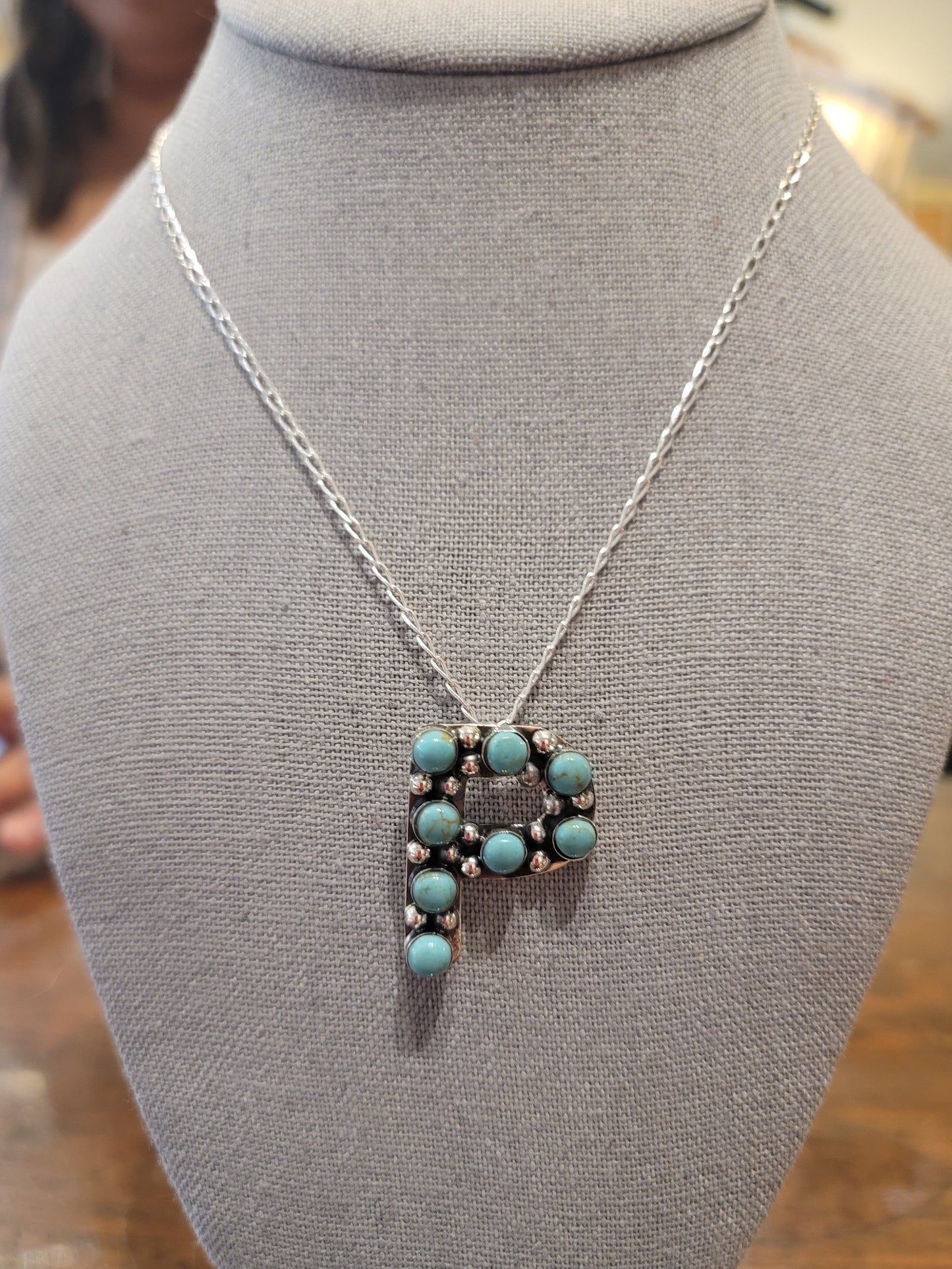 STERLING SILVER AND TURQUOISE INITIAL