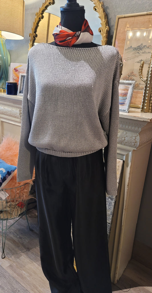 SILVER METALLIC BOAT NECK SWEATER