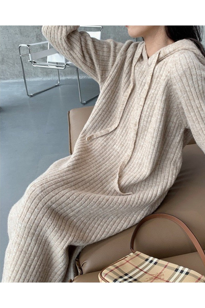 KNIT HOODED SWEATER DRESS