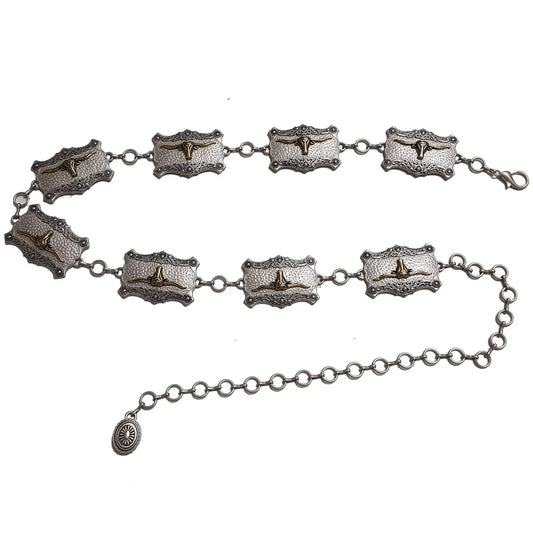 WESTERN LONG HORN CONCHO METAL CHAIN SILVER/BRASS