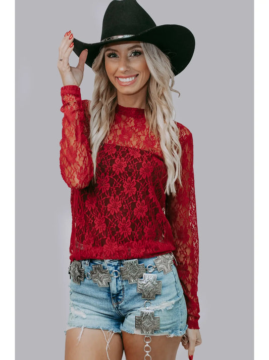 BURGANDY FLOWER LACE TOP