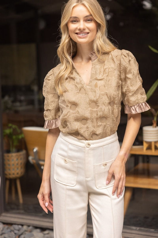 SATIN RUFFLED TEXTURED TOP