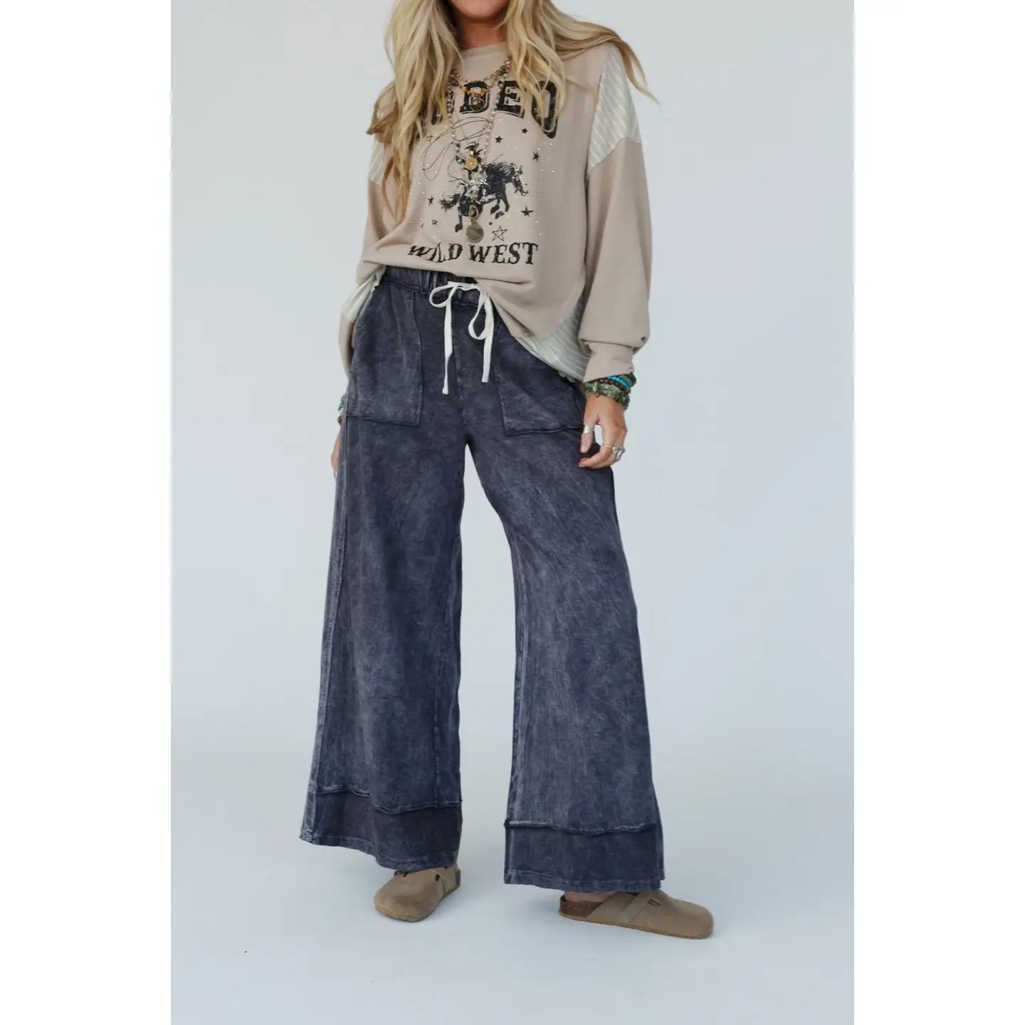 HEAVEN SENT WIDE LEG PANT IN CHARCOAL BY THREE BIRD NEST