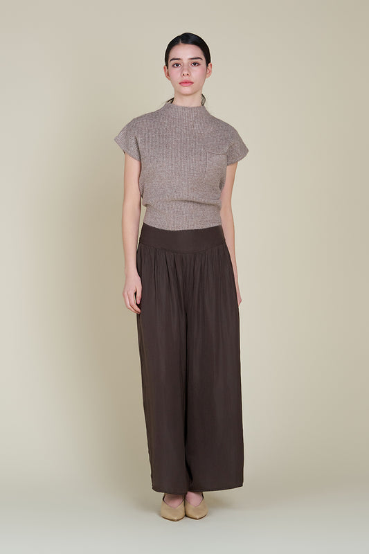 DARK ROAST WIDE LEG SATIN PANTS