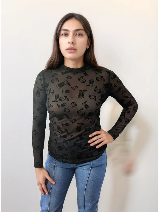 BLAME IT ON THE BOOTS MESH TOP
