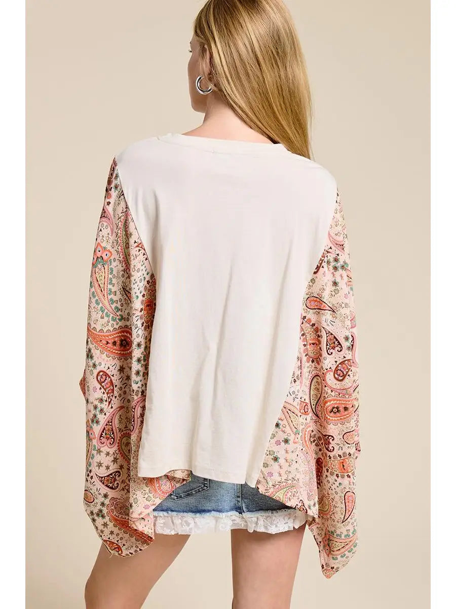WESTERN GRAPHIC TEE WITH SHEER SLEEVES
