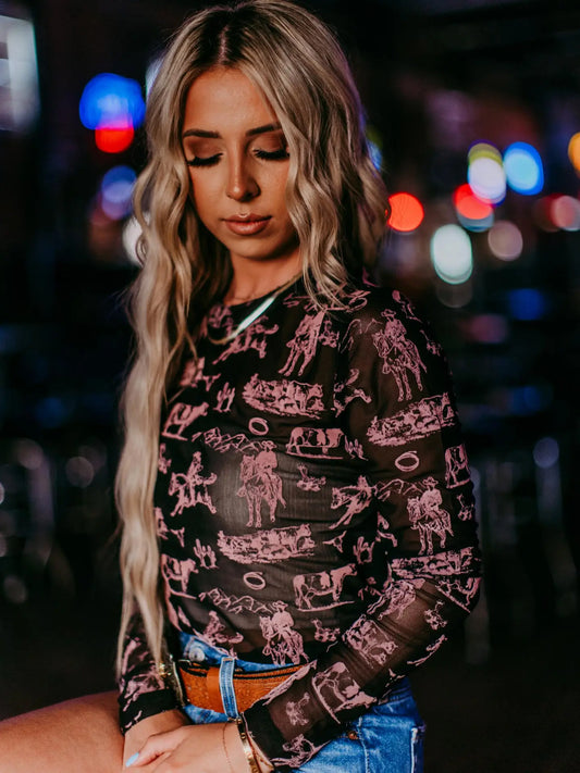 WESTERN SCENE MESH TOP