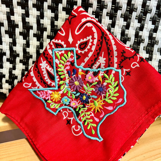 TEXAS FLORAL EMBROIDERED BANDANA