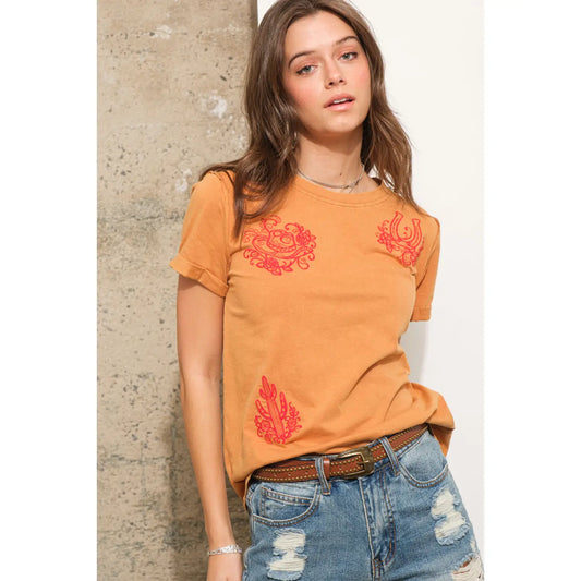 FLORAL WESTERN EMBROIDERED T SHIRT