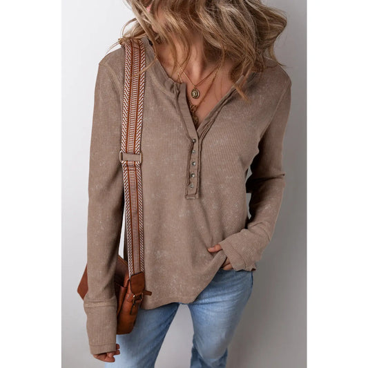 LONG SLEEVE HENLEY IN COFFEE