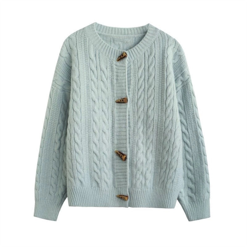 BABY BLUE HORN BUTTON CARDIGAN
