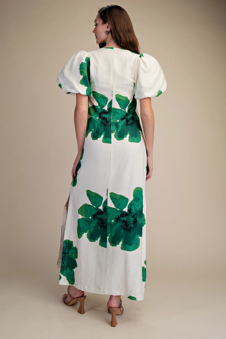 FLORAL PUFF SLEEVE MAXI DRESS - 2 COLORS
