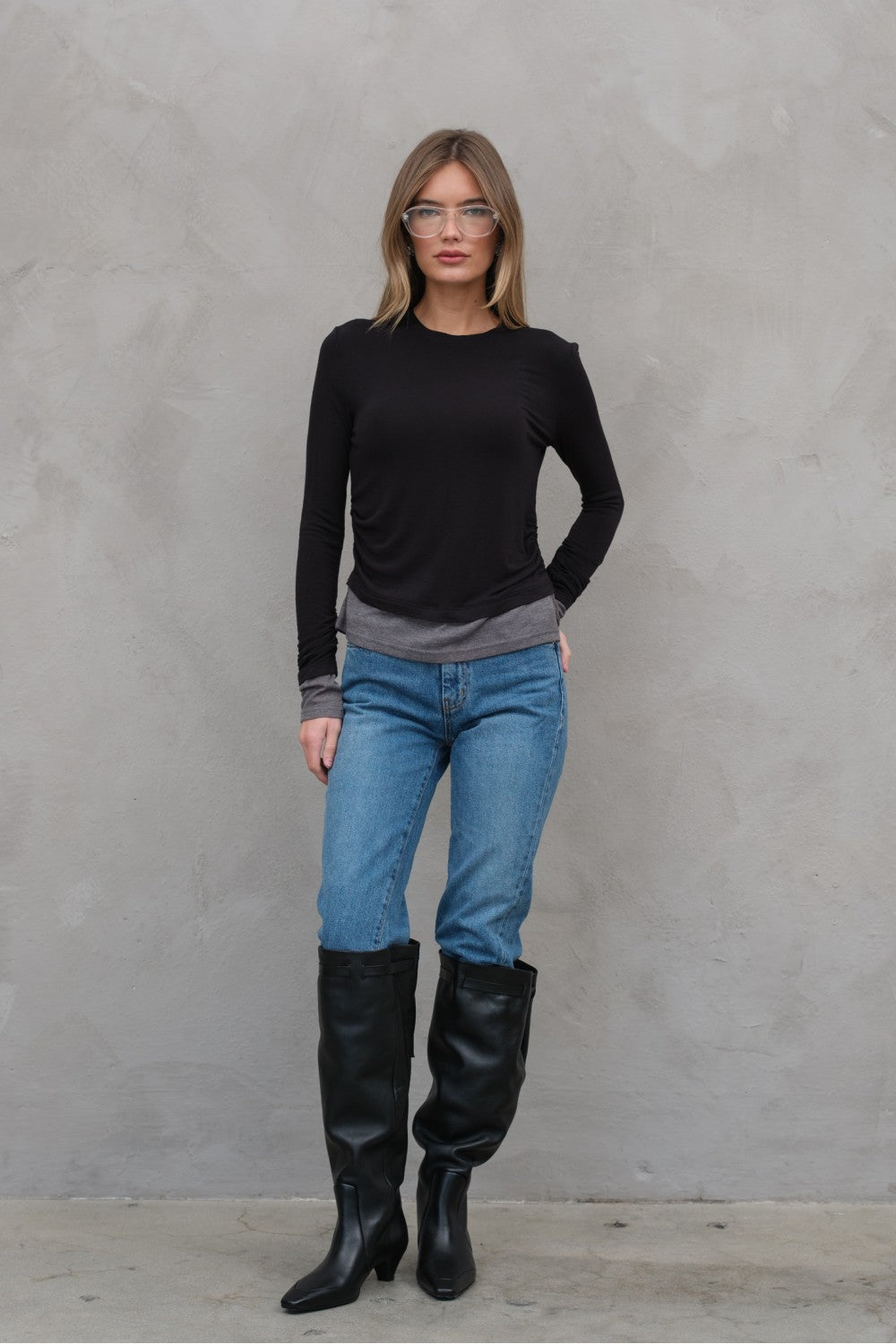 CREW NECK TEE DOUBLE LAYER LOOK