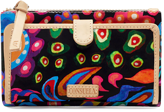 SOPHIE BLACK SWIRLY SLIM WALLET BY CONSUELA