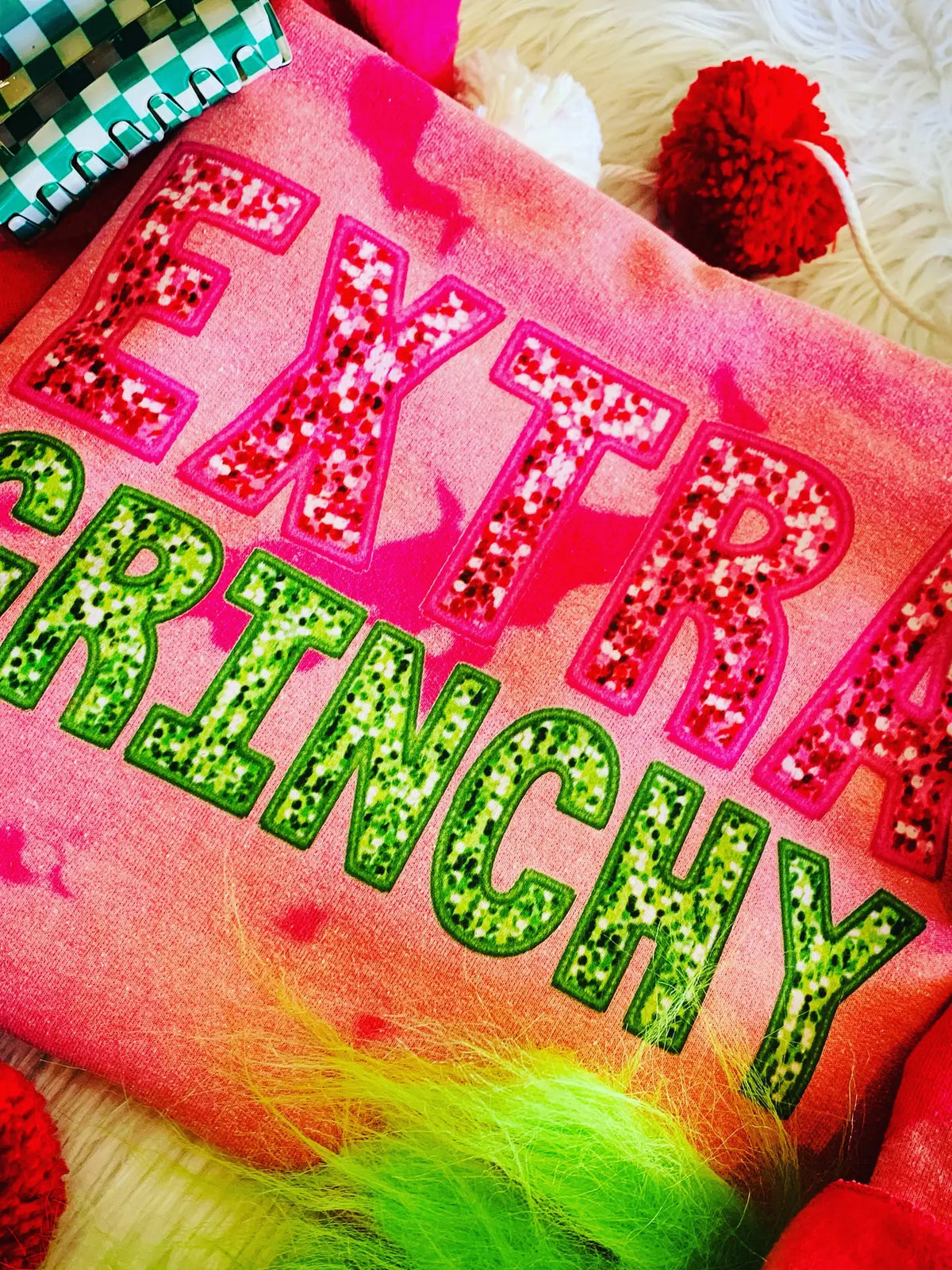 EXTRA GRINCHY FAUX SEQUIN SWEATSHIRT