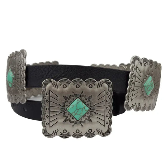 WESTERN CONCHO LEATHER BELT