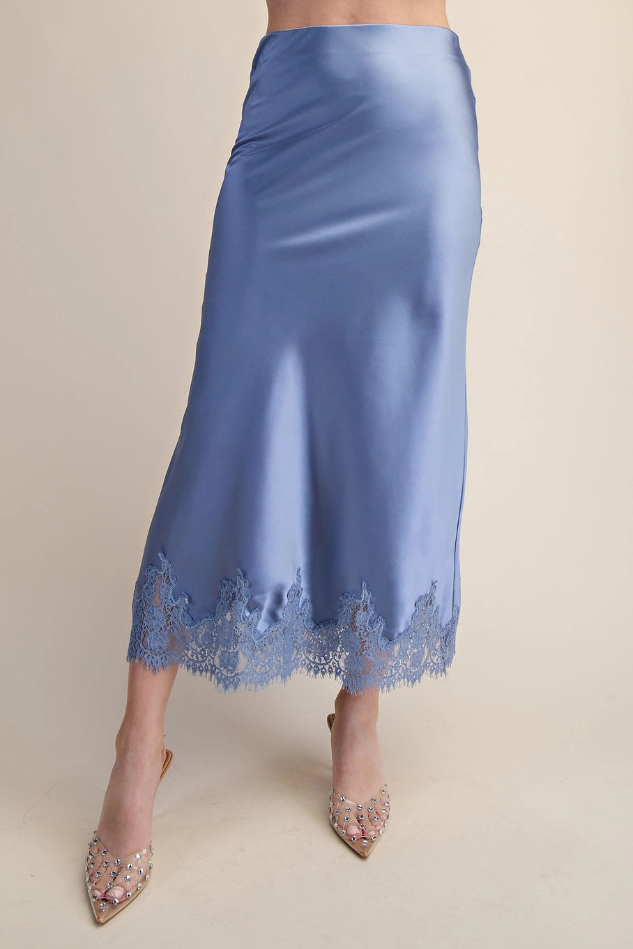 ELEGANT HIGH WAIST LACE AND SATIN SKIRT