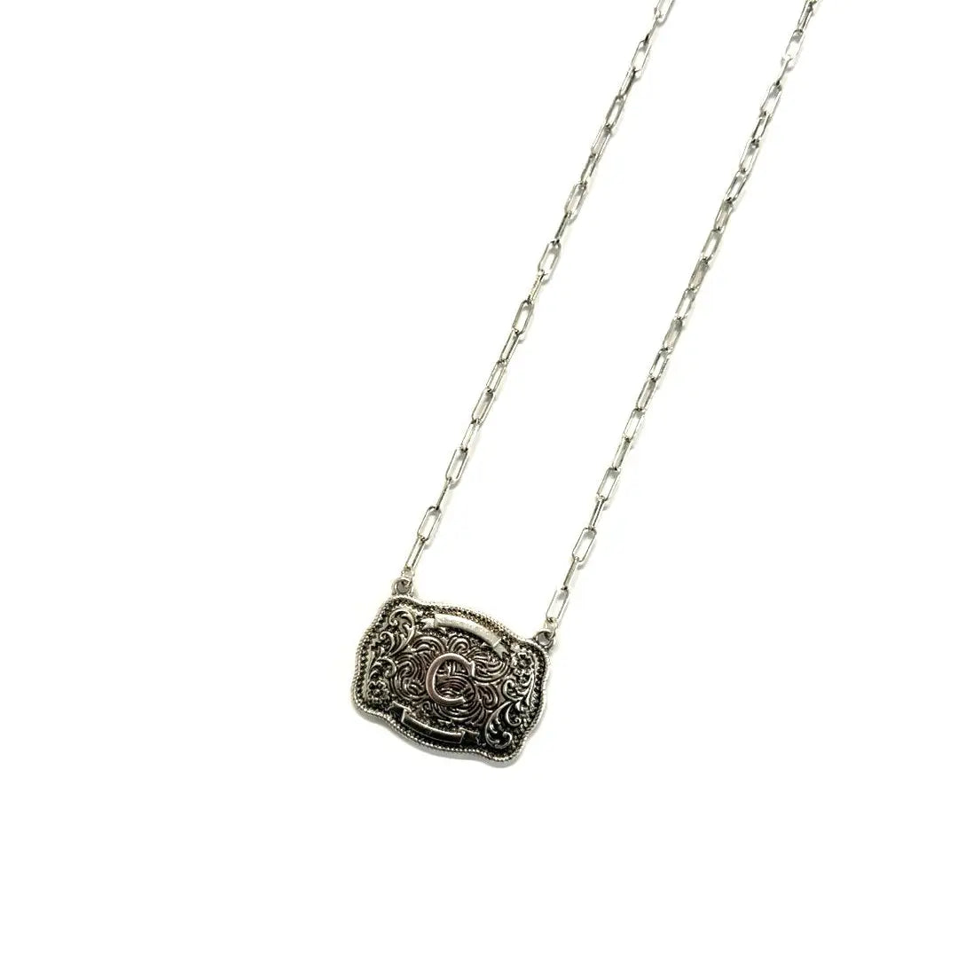 WESTERN BUCKLE INITIAL NECKLACE