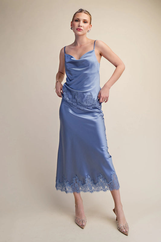 ELEGANT HIGH WAIST LACE AND SATIN SKIRT