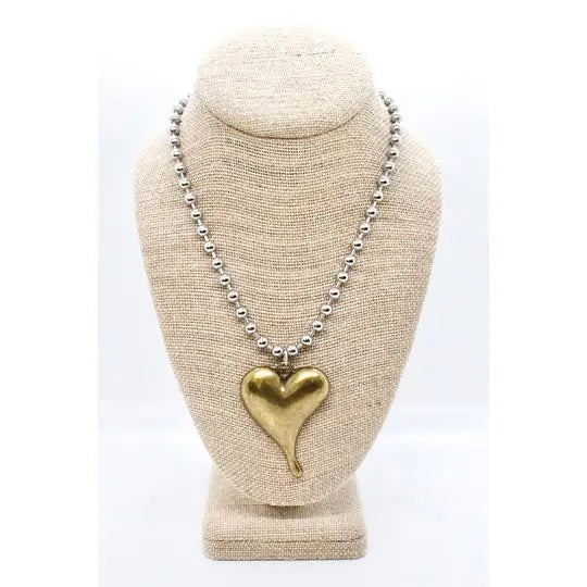 SILVER BALL CHAIN AND HEART