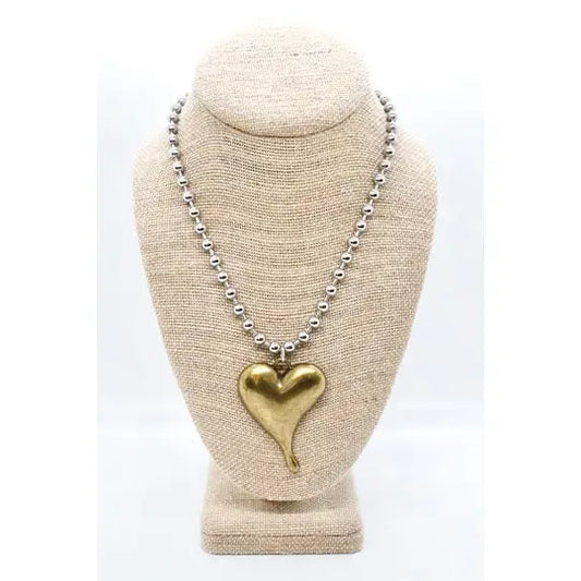 SILVER BALL CHAIN AND HEART