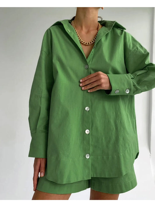 GREEN COTTON SHORT SET