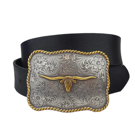 BLACK BELT WITH LONGHORN BUCKLE