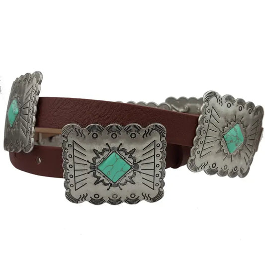 WESTERN CONCHO BROWN LEATHER BELT
