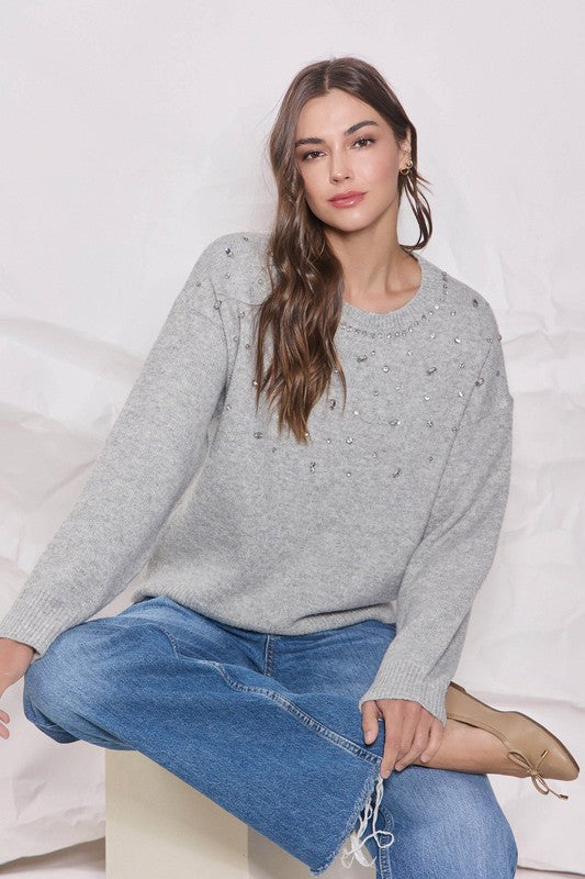 REBECCA GREY RHINESTONE SWEATER