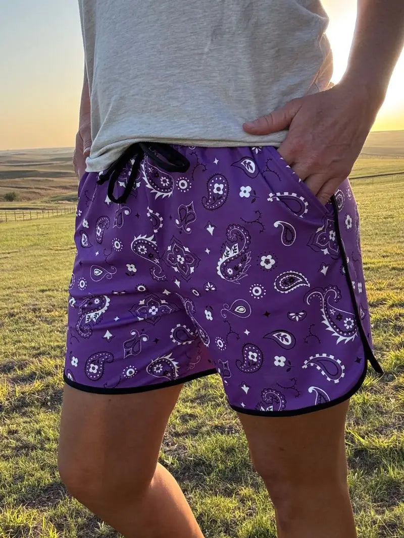 BANDANA BABE PURPLE SHORTS LONG HEM
