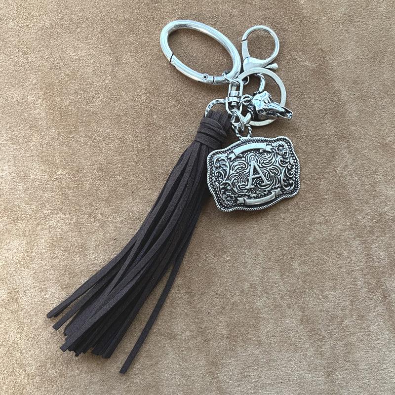 INITIAL BUCKLE TASSEL KEYCHAIN